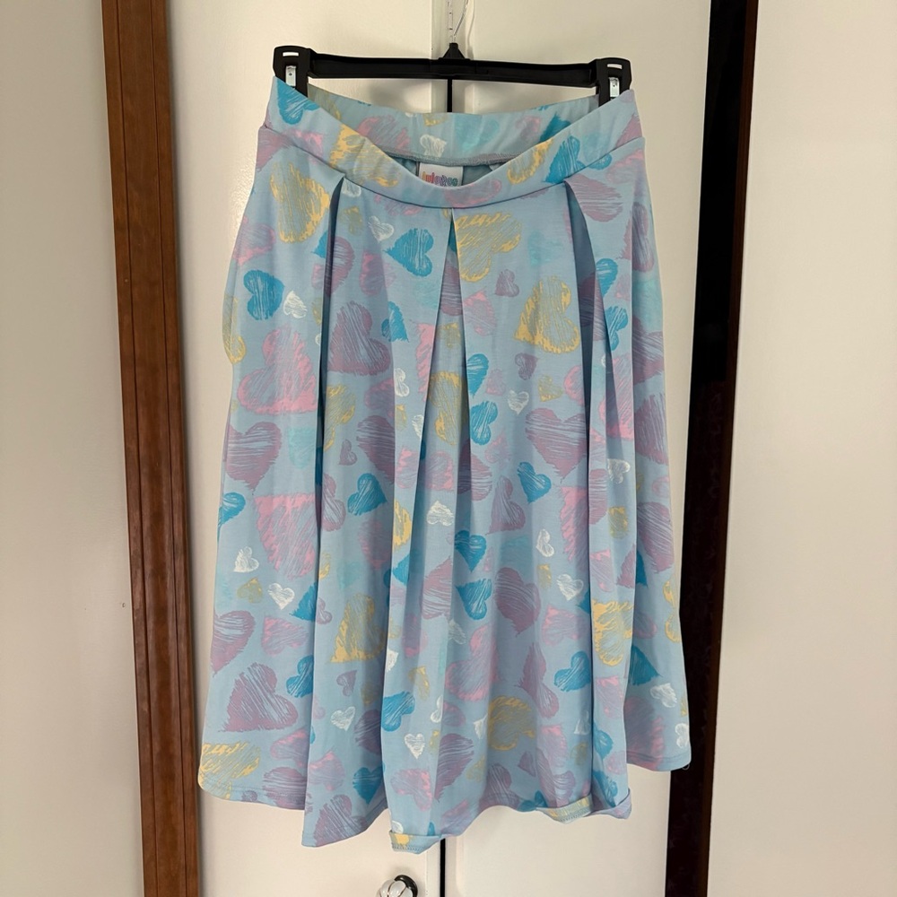 Lularoe LLR Small Pleated Madison Skirt Pastel Heart Print NWOT